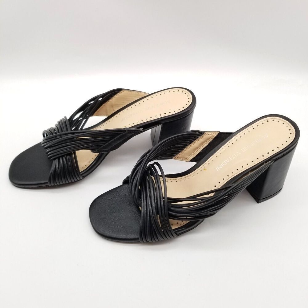 Adrienne Vittadini Women Annalee Heeled Sandals Size 6.5‎ Black Slide Strappy